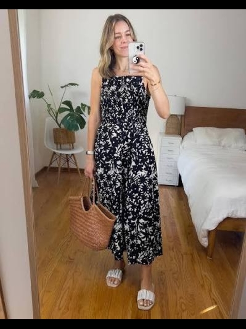Everlane Smocked Dress in Black/Canvas Floral - Size XS